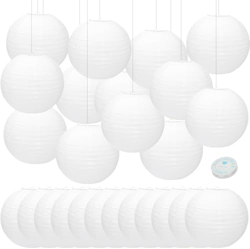 24 Packs White Paper Lanterns 12 Inch Chinese Japanese Hanging Paper Lanterns Lamp Round with Clear Fishing Line DIY Table Centerpiece Decoration for Wedding Birthday Party Baby Shower Indoor Outdoor by MOTOTO