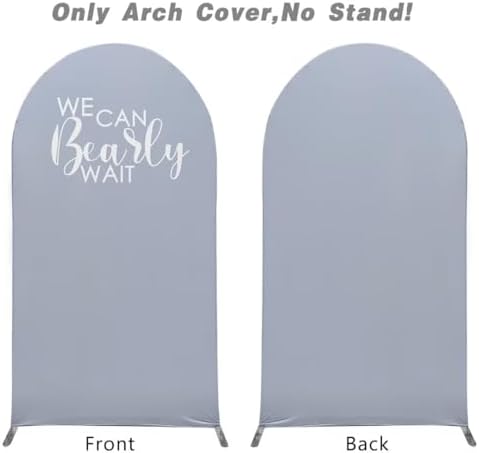 We Can Bearly Wait Theme Arch Backdrop Covers for Baby Shower Decorations Gray-Blue Arched Background Stand Fabric Cover Birthday Parties Supplies (4.6x8FT) - Image 5