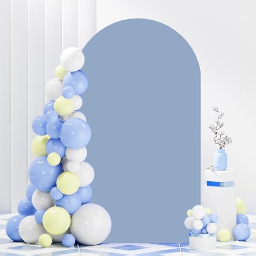 FANPROMS Dusty Blue Arch Cover 7.2FT Spandex Fitted Arch Backdrop Cover Chiara Backdrop Covers for Round Top Arched Frame Balloon Arch Stand Covers Fabric for Baby Shower Party Ceremony Decoration - Image 2