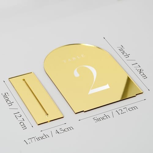Gold Wedding Table Numbers 1-15 with Stands,15 Pack 5x7" Gold Mirror Acrylic Arch Sign with Stand Acrylic Arch Table Numbers for Wedding Reception - Image 2