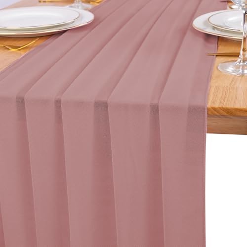 12 Pack Dusty Pink Table Runner 10ft Romantic Chiffon Table Runner for Wedding Baby Shower and Birthday Party Cake Table Decorations(120 x 12 in) - Image 4