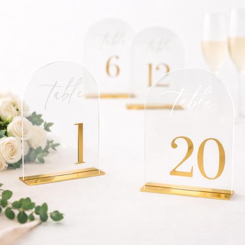 Wedding Table Numbers 1-20, Reception, 5.5" x 7" Clear Acrylic Arch Signs - Image 2