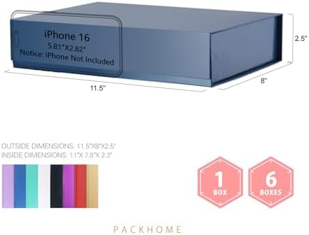 PACKHOME 6 Blue Gift Boxes 11.5x8x2.5in with Magnetic Lids for Shirt - Image 2