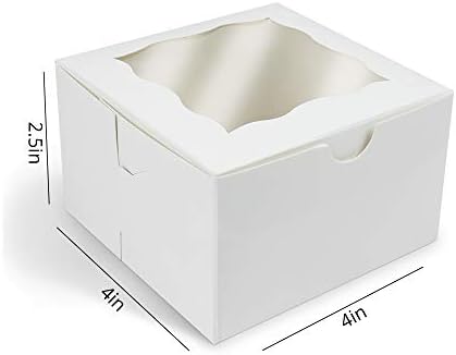 O'CREME [50 Pack] Small Bakery Cake Boxes With Window, 4x4x2.5, Cupcakes Donuts Cookies Pastries, For Wedding Treats Party Favors Showers Gift, White Paper Kraft Cardboard Mini Packaging Containers - Image 2