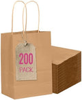 qiqee 200-Packs Brown Paper Gift Bags with Handles Bulk 4.5"x2.5"x6" Mini Size Paper Bags Multiple Uses by Qiqee
