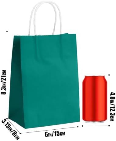 qiqee 100Pcs Paper Gift Bag with Handles Deep Green Party Favor Bags Multiple Uses (8.3"x3"x6", Small Size) - Image 2