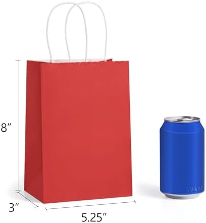 BagDream Gift Bags with Handles 5.25x3x8 Inch Bright Red 100 Pack Bulk - Image 2