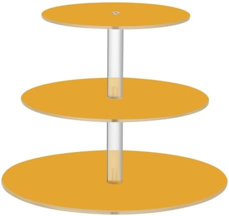 J JOYSAY Yellow Orange Print Acrylic Cupcake Stand 3 Tier Dessert Table Display Set Clear Cake Stands for Party Wedding Baby Shower Decorations Easy Assembly Macaron Tower by J+JOYSAY