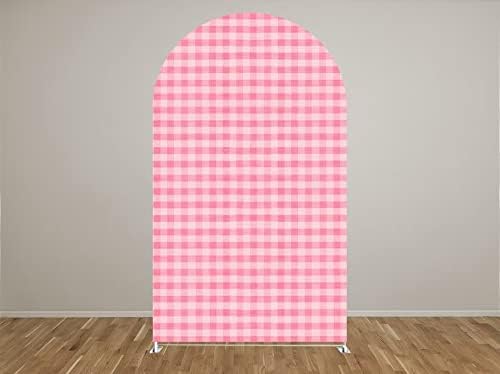 Farm Themed Arched Backdrop CoversRed Plaid Arched Stretchy Background for Birthday Parties Baby Shower Decoration Double-Sided Arch Props GX-246-4x7ft - Image 2