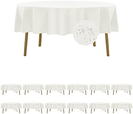 Fokitut 12 Pack Waterproof Round Tablecloth, 70 Inch, Stain Resistant and Wrinkle Polyester Table Cloth, Fabric Table Cover for Kitchen Dining, Wedding, Party, Holiday Dinner-Ivory by BalsaCircle