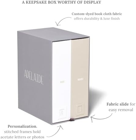 Savor I Baby Deluxe Box | Acid-Free Newborn Keepsake & Memory Organizer with 52 Labels, 9 Drawers, 8 File Folders | Gift for Pregnancy, Gift for Mom & Baby Shower, Grey, Adelaide Font - Image 2