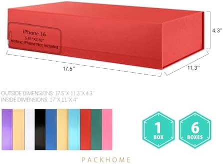 PACKHOME 6 Extra Large Red Gift Boxes 17.5x11.3x4.3in with Magnetic Lids - Image 2