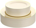 Goodluck 120 PCS Ivory and Gold Plastic Plates, Heavy Duty Disposable Ivory Plates with 60 10.25 inch Dinner Plates and 60 7.5 inch Dessert Plates for Party, Holiday, Wedding by GoodLuck