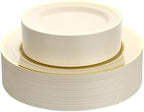 Goodluck 120 PCS Ivory and Gold Plastic Plates, Heavy Duty Disposable Ivory Plates with 60 10.25 inch Dinner Plates and 60 7.5 inch Dessert Plates for Party, Holiday, Wedding by GoodLuck