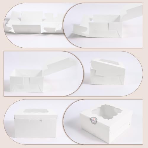 80 Pack White 6x6x3 Bakery Boxes with Window, for Treats and Pastries - Image 3