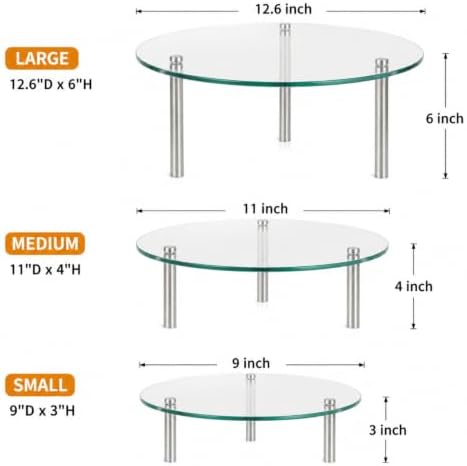 Hacaroa 3 Pcs Tempered Glass Cupcake Stands for Party, 9,11,12.6 Inch Round Food Display Stand Clear Retail Risers for Cakes, Desserts, Pastries, Appetizers - Image 2