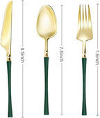 Lullaby 150PCS Heavy Duty Gold Plastic Silverware with Dark Green Handle - Image 2