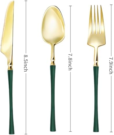 Lullaby 150PCS Heavy Duty Gold Plastic Silverware with Dark Green Handle - Image 2