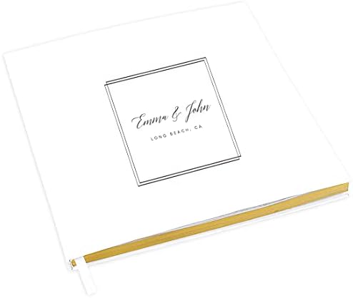 Andaz Press Personalized Wedding Guestbook with Gold Accents, Double Square Frame White Guest Sign in Guest Registry 120 Pages 8.5 X 8.5 Memories Book for DIY, Scrapbook, Photo Album by AndazPress