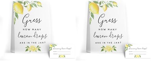 Your Main Event Prints Guess How Many Lemon Drops Game - Perfect for Baby Showers, Weddings, Bridal Showers, Birthdays, and More - Includes 1 Self-Standing Sign and 50 Guessing Cards (Pack of 2) by YourMainEventPrints