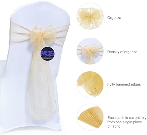 MDS Pack of 100 Organza Chair Sashes for Wedding & Event Décor – Beige - Image 3