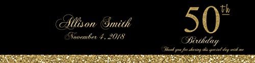 50th Birthday Black and Gold Glitter Water Bottle Labels, Easy to use, self Stick - Image 2