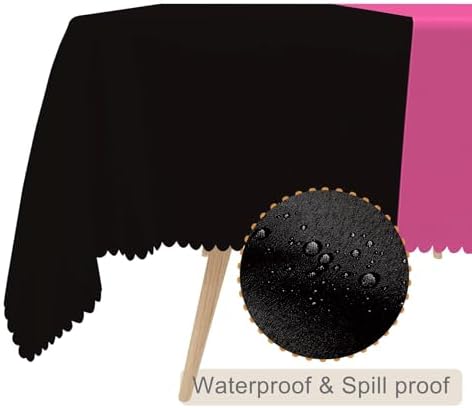 60x120inches Hot Pink and Black Tablecloth Rectangular Patchwork Table Cloth Waterproof and Stain Resistant Fabric Table Cover for Dinner Graduation Wedding Birthday Party Decorations - Image 2