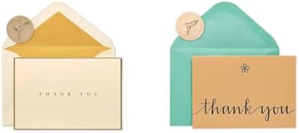 Papyrus Thank You Cards with Envelopes, Gold Border (16-Count) & Thank You Cards with Envelopes, Kraft with Flower (14-Count) by Unknown