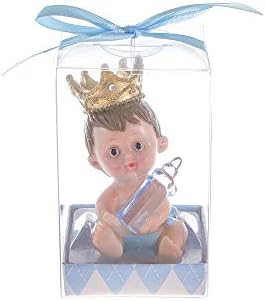 Keepsake Figurine 12 pcs Baby Boy Wearing Crown Holding Bottle | Awesome Decorations or Party Favors | for Pregnancy Announcements, Gender Reveals, Birthday and Special Celebrations by MEGA+FAVORS