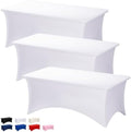 Fixwal 3 Pack 8FT White Tablecloth Rectangle Spandex Fitted Table Cover by Fixwal