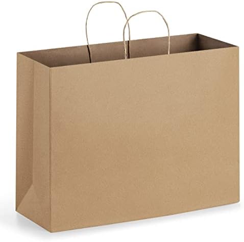 Eupako 16x6x12 Brown Paper Bags 50 Pack, Kraft Gift Bags with Handles by Eupako