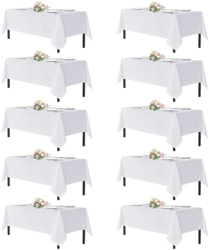 sancua White Table Cloths Rectangle, 10 Pack Tablecloths for 6 Foot Tables by sancua