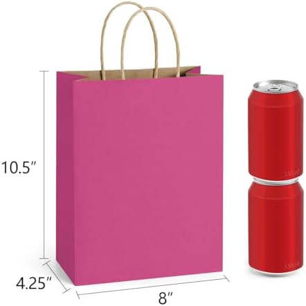 BagDream Medium Gift Bags with Handles 8x4.25x10.5 Inch Pink 100 Pack Bulk - Image 2