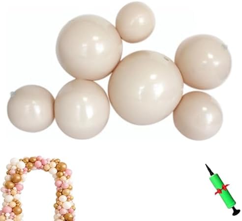 Reusable Inflatable Balloon Garland Arch Kit, 3/7 PCS Linked Pvc Balloons with Elastic Bands & Leak-proof Nozzle, Party Decoration for Birthdays, Weddings & Celebration (7, Beige) by Unknown