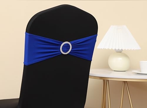 50 PCS Spandex Royal Blue Chair Sashes with Slider Buckles for Wedding Chairs Bows Bands Fitting Party Feast Birthday Banquet Restaurant Event Bridal Baby Shower Decoration - Image 5