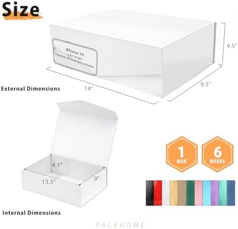 PACKHOME 6 Large White Gift Boxes 13.5x9x4.1in with Magnetic Lids - Image 2