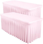 2 Packs Baby Pink Spandex Tableclothes for 6 Foot Rectangle Table, Spandex Table Covers 6FT Stretch Table Skirts Rectangle Tables Wrinkle Free Fitted Tablecover for Event, Wedding, Banquet & Parties by Shillance