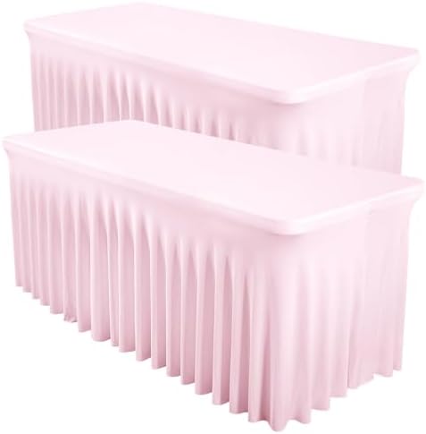 2 Packs Baby Pink Spandex Tableclothes for 6 Foot Rectangle Table, Spandex Table Covers 6FT Stretch Table Skirts Rectangle Tables Wrinkle Free Fitted Tablecover for Event, Wedding, Banquet & Parties by Shillance
