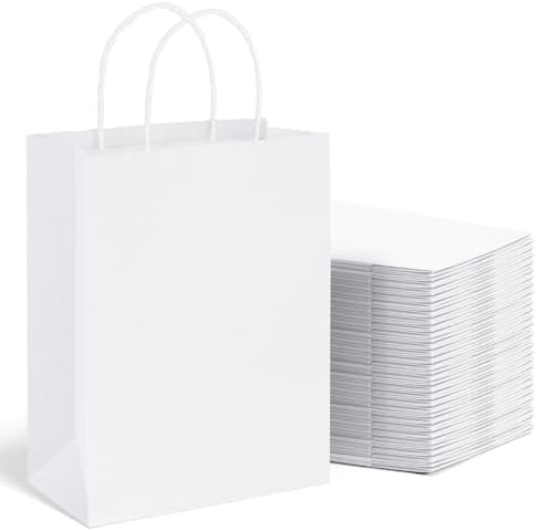 METRONIC Paper Gift Bags 10x5x13 300Pcs White Paper Bags with Handles Bulk by METRONIC