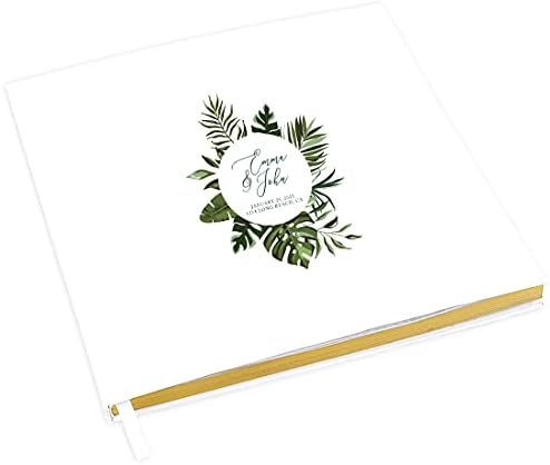 Andaz Press Personalized Wedding Guestbook with Gold Accents, Abstract Tropical Palm Leaves White Guest Sign in Guest Registry 120 Pages 8.5 X 8.5 Memories Book for DIY, Scrapbook, Photo Album by AndazPress