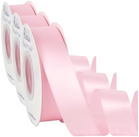 Ribbli Double Faced Light Pink Baby Pink Satin Ribbon,1” x Continuous 25 Yards,Use for Bows Bouquet,Gift Wrapping,Baby Shower,Floral Arrangement (Pack of 3) by Ribbli