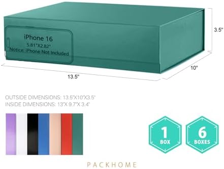 PACKHOME 6 Large Green Gift Boxes 13.5x10x3.5in Magnetic Lids for Shirt - Image 2