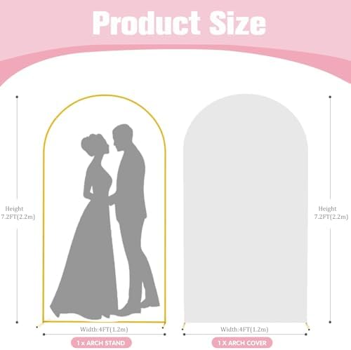 7.2FT Gold Metal Arch Backdrop Stand and White Arch Cover Set - Image 3