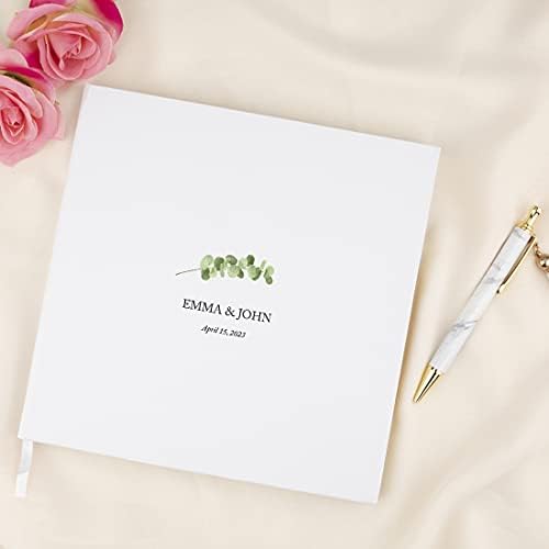 Andaz Press Personalized Wedding Guestbook with Gold Accents, Eucalyptus Stem White Guest Sign in Guest Registry 120 Pages 8.5 X 8.5 Memories Book for DIY, Scrapbook, Photo Album - Image 2