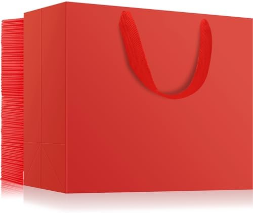 EUSOAR Red Gift Bags with Handles, 50pcs 16"x6"x12" Extra Large Thank You Gift Bags Bulk, Merchandise Retail Shopping Wrap Paper Business Birthday Party Favor Wedding Bridal Treat Bags by EUSOAR