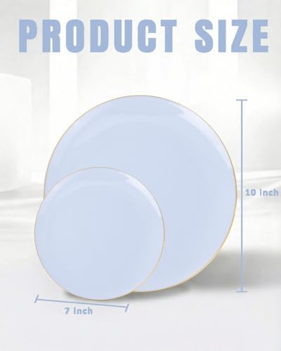 bUCLA 100PCS Light Blue Plastic Plates - Blue Disposable with Gold Rim - Include 50 Each (10 inch Dinner & 7 inch Dessert) Plates, Ideal for Party, Birthday & Spring - Image 2