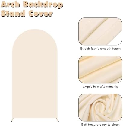 7.2FT Wedding Arch Backdrop Stand and Beige Arch Cover, Beige Spandex Fitted Backdrop Cover and Gold Wedding Arch Frame for Birthday Party Wedding Ceremony Bridal Baby Shower, Parties Decoration. - Image 4