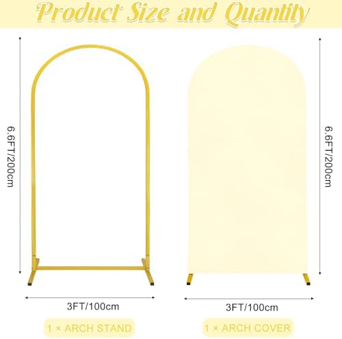 Metal Arch Stand and Cover Set,1 Ivory Spandex Fitted Backdrop with 1 Gold Wedding Arched Stand Frame for Parties Birthday Baby Shower Bridal Banquet Decoration (6.6FT) - Image 2