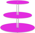 J JOYSAY Fuchsia Purple Pattern Acrylic Cupcake Stand 3 Tier Dessert Table Display Set Clear Cake Stands for Wedding Party Baby Shower Decorations Easy Assembly Macaron Tower by J+JOYSAY