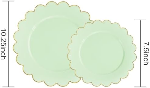 LIYH 60 Pcs Heavy Duty Sage Green Plastic Plates for Weddings, Scalloped - Image 2